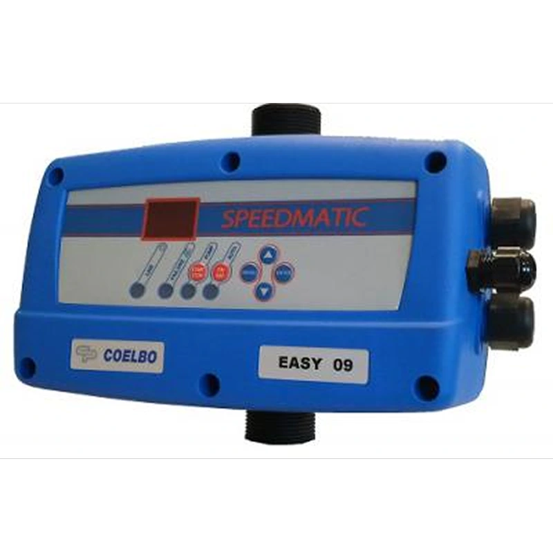Variateur de vistesse avec un haut bleu et des vis noir, avec des bouton ecrit coelbo